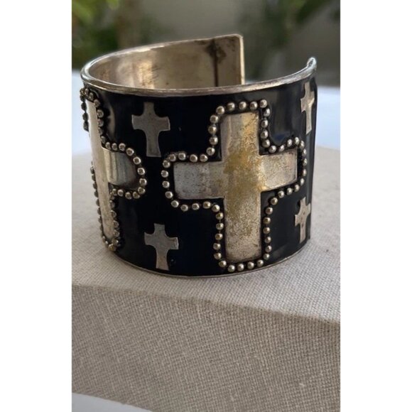 Vintage Silver Cuff Bracelet Cross Religious Handmade Sz 7-7.5” Bohemian Western - Picture 11 of 11